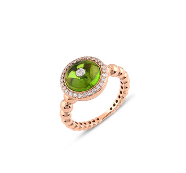 Diamond and Green Stone Eye Gold Ring - Twinkle Glow