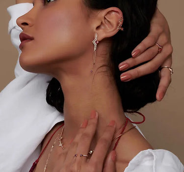 Gold Dangle Earrings with Diamonds and Pink Sapphires - Poise