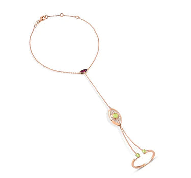 Diamond, Green Peridot and Ruby Stone Gold Ring Şahmeran - Connection