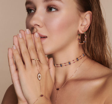 Diamond, Green Peridot and Ruby Stone Gold Ring Şahmeran - Connection