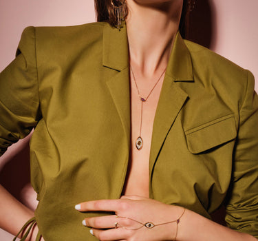 Amethyst, Diamond and Green Stone Dangle Gold Hoop Earrings - Connection