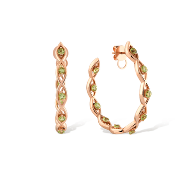Green Peridot Stone Gold Hoop Earrings - Waterfall