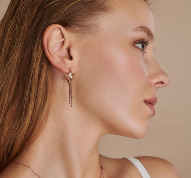 Pırlanta ve Yeşil Taşlı Sallantılı Altın  Küpe - Domino