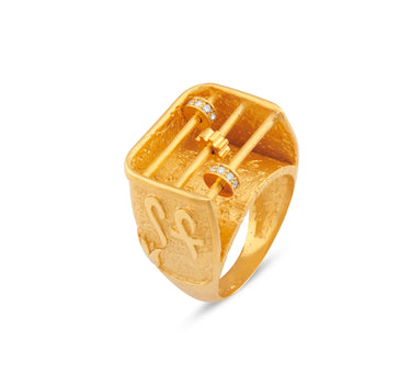 Egyptian Mythology, Hieroglyphic Written, Movable, Diamond Stone Yellow Matte Gold Ring - Cosmic Sound Isis &amp; Osiris