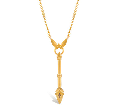 Japanese mythology, Brown Diamond Stone and Matte Yellow Gold Spear Necklace - Cosmic Union Izinami&amp;Izinagi