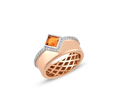 Diamond and Citrine Stone Gold Wedding Ring - Loved One