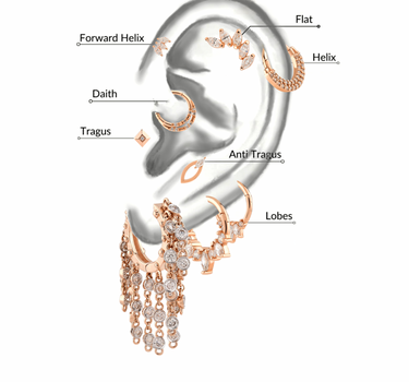 Markiz Pırlanta Taşlı Halka Altın Piercing- Mireva