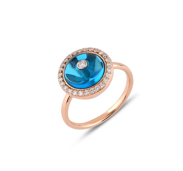 Diamond and Blue Stone Eye Gold Ring - Twinkle Glow